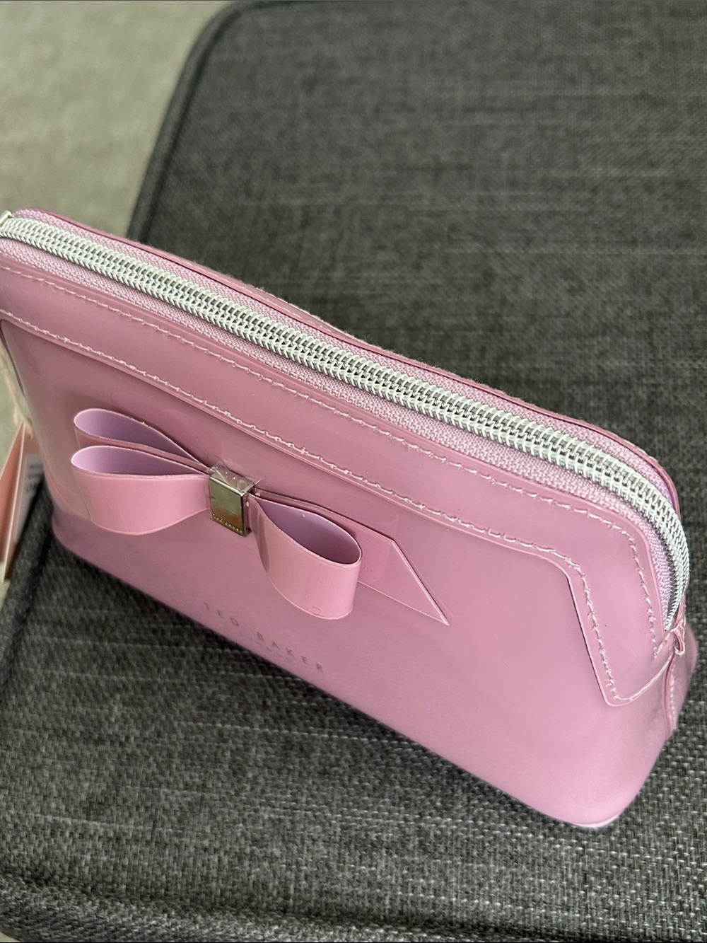 Ted Baker Lavender Patent Bow Zip Cosmetic bag - Picture 7 of 7